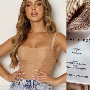 NWT WHITE FOX Nude HIGH ROLLER Rhinestone Illusion LACE BODYSUIT Size XS